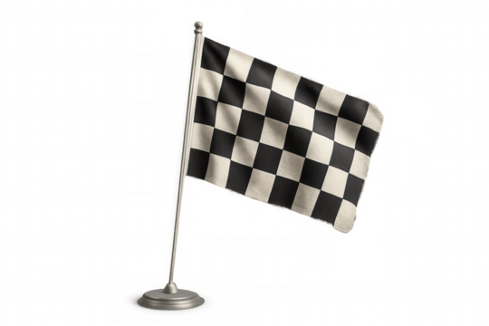 Checkered flag waving gently, representing the end of a race and the thrill of victory, isolated on transparent background
