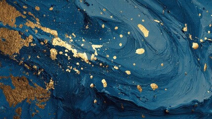 abstract art grunge paint background by deep blue and gold splash texture in concept grunge luxury retro
