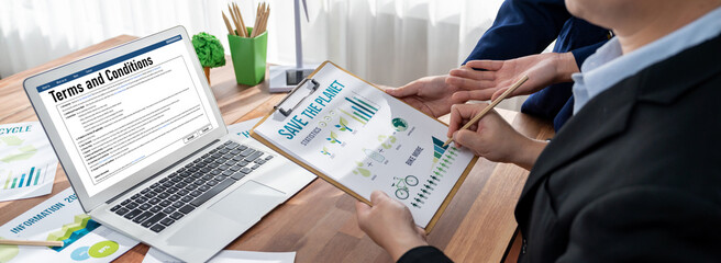 Digital legal contract provide terms and conditions document on computer screen ready for online...