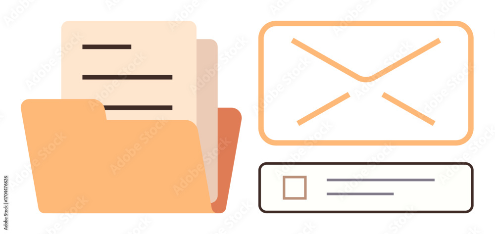 Aufkleber file folder with papers, email envelope, and task checkbox representing organization, communication,