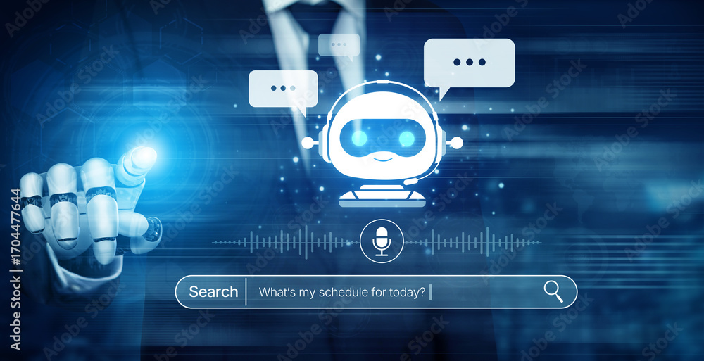 Poster ai assistant uses voice commands and smart chatbot interface for seamless search and communication, 