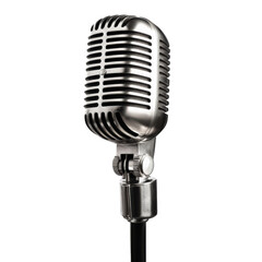 Vintage chrome microphone isolated on transparent background