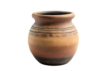 Rustic terracotta vase with banded design isolated on transparent background