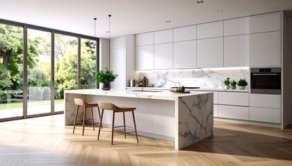 Fototapeta premium Modern kitchen with garden view