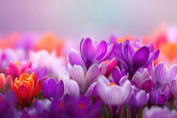 Fototapeta premium Vibrant spring flowers in a field.
