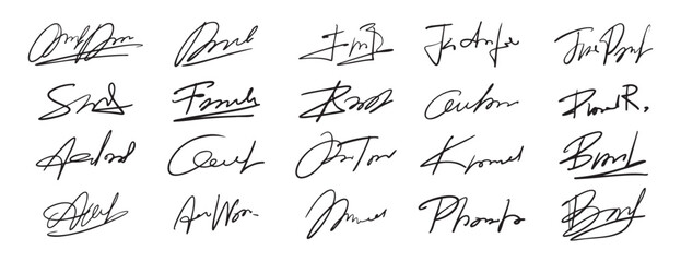 Hand drawn fake autograph doodle set signature sketches design