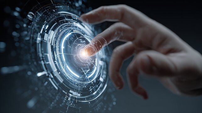 hand interacting with a futuristic interface