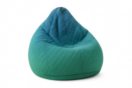 Empty teal and turquoise beanbag chair isolated on transparent background, perfect for interior design projects or advertising