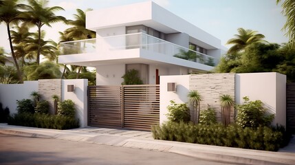 Contemporary white villa nestled in a tropical landscape showcasing modern architectural design