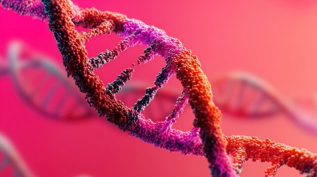 abstract dna helix structure with vibrant color gradient on pink background for science and medical research