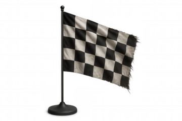 Checkered flag waving gently, representing the end of a race or competition, isolated on transparent background