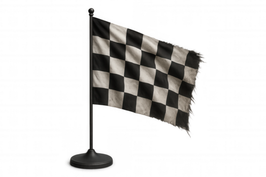 Checkered flag waving gently, representing the end of a race or competition, isolated on transparent background - Powered by Adobe