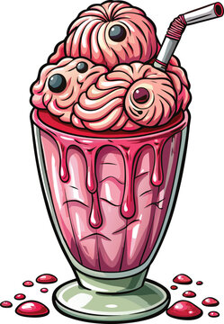 Naklejki Halloween Milkshake Glass Brain Freeze Milkshake Cartoon