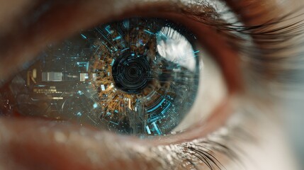 futuristic digital eye witnessing the flow of information and data streams