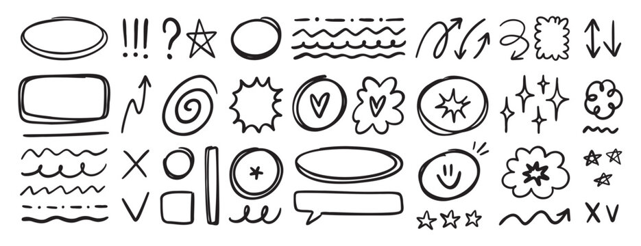 Hand drawn planner sketch doodle elements set simple design shapes