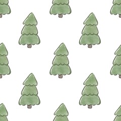  seamless pattern with cartoon trees. flat style. hand drawing. design for fabric, print, wrapper
