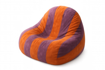 Modern bean bag chair with orange and purple stripes, perfect for relaxing, isolated on transparent background
