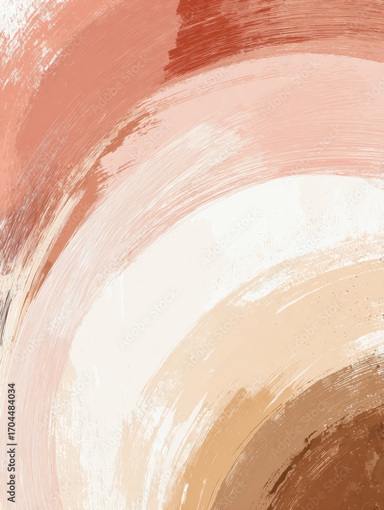 Poster abstract art with circular brush strokes in warm tones creating a soothing composition