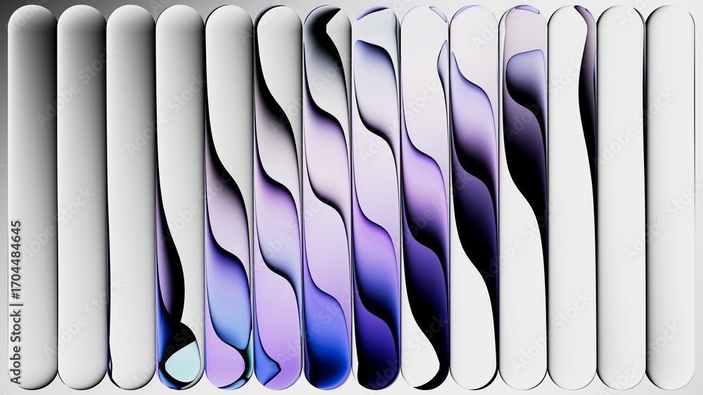 Poster 3d rendering of an illustration of a violet gradient refracted in rippled glass. abstract background