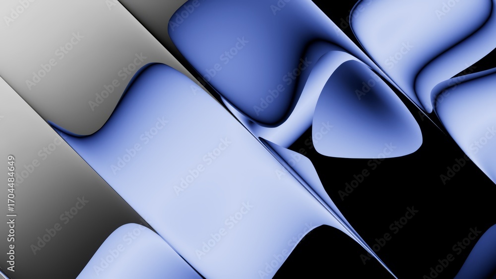 Poster 3d rendering. abstract minimalist aesthetic background. fluid shapes in soft blue and silver gradien