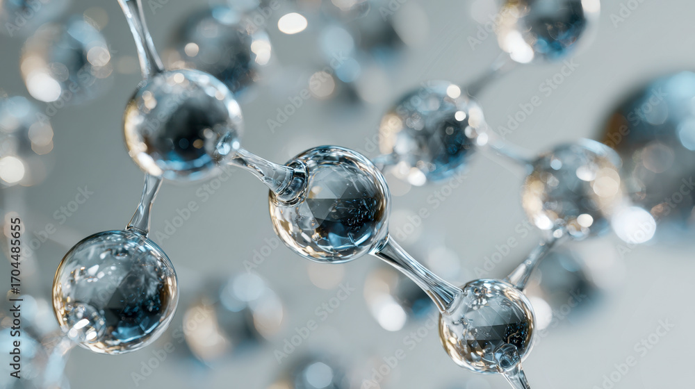 Poster artistic rendering of a futuristic molecular structure composed of interconnected transparent sphere