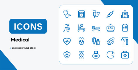 Medical Line Icons Set Healthcare Hospital Doctor Equipment and Pharmacy Vector Symbols