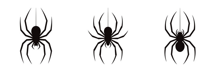 Creepy Hanging Spider Halloween Vector Set – Scary Arachnid Silhouettes for Horror Decorations, Party Invitations, Stickers, Posters, Web Designs, and Spooky Halloween Artwork