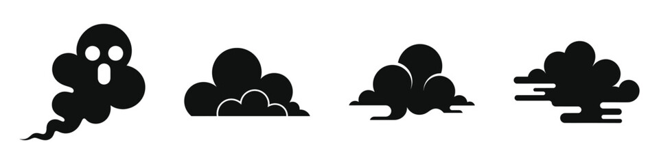 Spooky Halloween Fog and Ghost Smoke Vector Set – Creepy Mist Silhouettes for Horror Scenes, Haunted House Decor, Ghostly Effects, Party Invitations, and Scary Night Illustrations