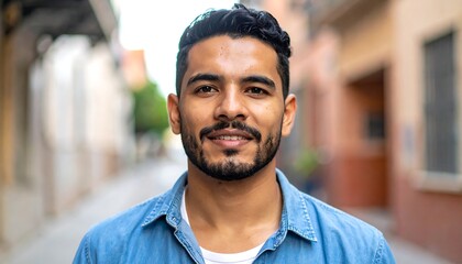 Fototapeta premium Portrait of a smiling man in a denim shirt.
