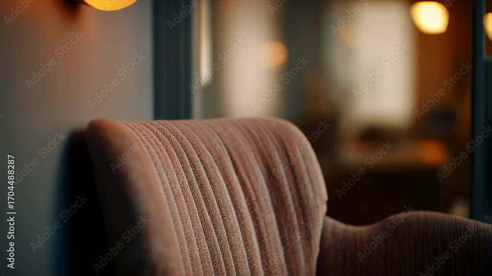Poster medium shot of a stylish dimmable light fixture illuminating a cozy corner focusing on the soft ligh