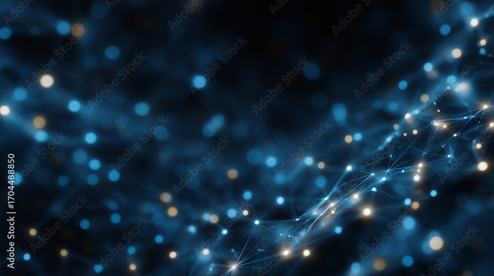 Poster abstract neural network with glowing digital nodes connected by luminous lines, futuristic dark back
