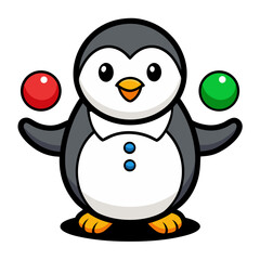 Cute Penguin Character Vector Cartoon Juggling Colorful Balls Chubby Fun Flat Bold Outline Style