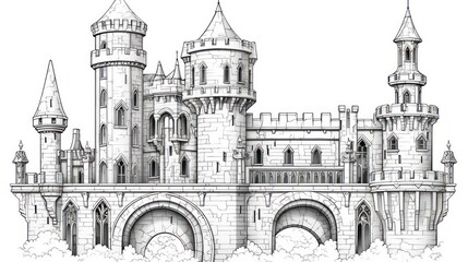 Obraz premium Detailed medieval castle drawing