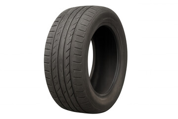 Naklejka premium Close-up of a used car tire with visible tread and sidewall, isolated on a transparent background, ready for compositing