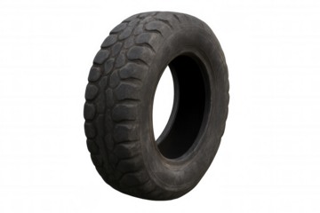 Worn off-road tire treads showcasing rugged texture, isolated on transparent background, highlighting automotive design details