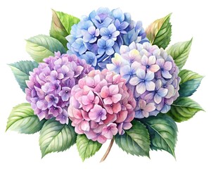Watercolor illustration of a hydrangea isolated on white background, perfect for design projects