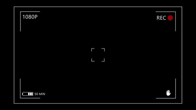Camera recording screen overlay with alpha channel. Dslr camera frame viewfinder, screen of video recorder digital display with multiple settings and timer. 4K camcorder interface for video cameras.