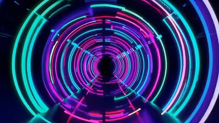 Vibrant Neon Tunnel Visuals, Abstract Light Patterns. Seamless looping 4k video background 