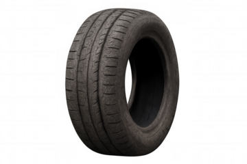Worn automotive tire exhibiting significant tread wear, symbolizing vehicle maintenance and safety concerns