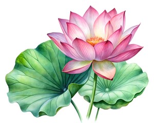 Watercolor lotus flower isolated on white background, perfect for invitations and cards design