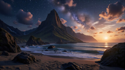 Sternenklare Küstenlandschaft bei Sonnenuntergang – Landschafts Wallpaper – Reise Hintergrundbild