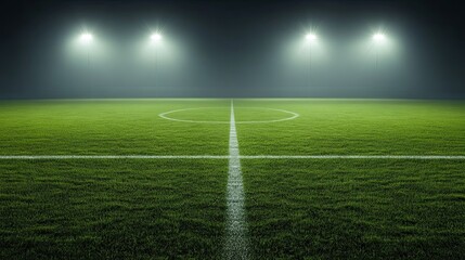 Obraz premium Empty soccer field with spotlights