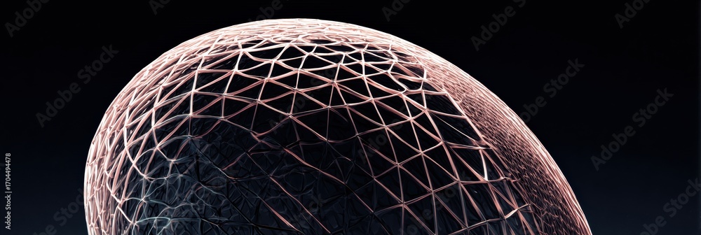 Poster intricate mesh structure illuminated against a dark background showcasing innovative design in moder