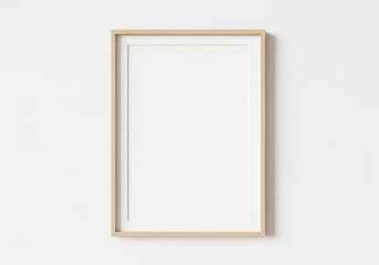 Minimalist Wooden Frame Mockup on White Wall.