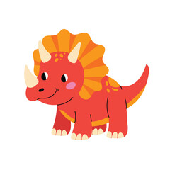 Cute triceratops with horns and frill. Funny prehistoric dinosaur character for kids. Flat vector illustration isolated on white background.
