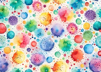 Vibrant watercolor dot pattern isolated on white background with playful and colorful design