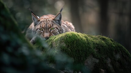 Wild cat resting in forest