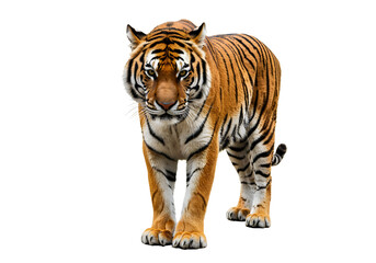 Fototapeta premium Majestic Bengal Tiger Standing Proudly Against a White Background