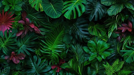 Tropical foliage green red leaves nature background