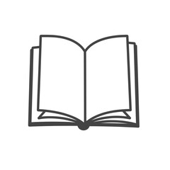 Open book illustration in simple black line art style  